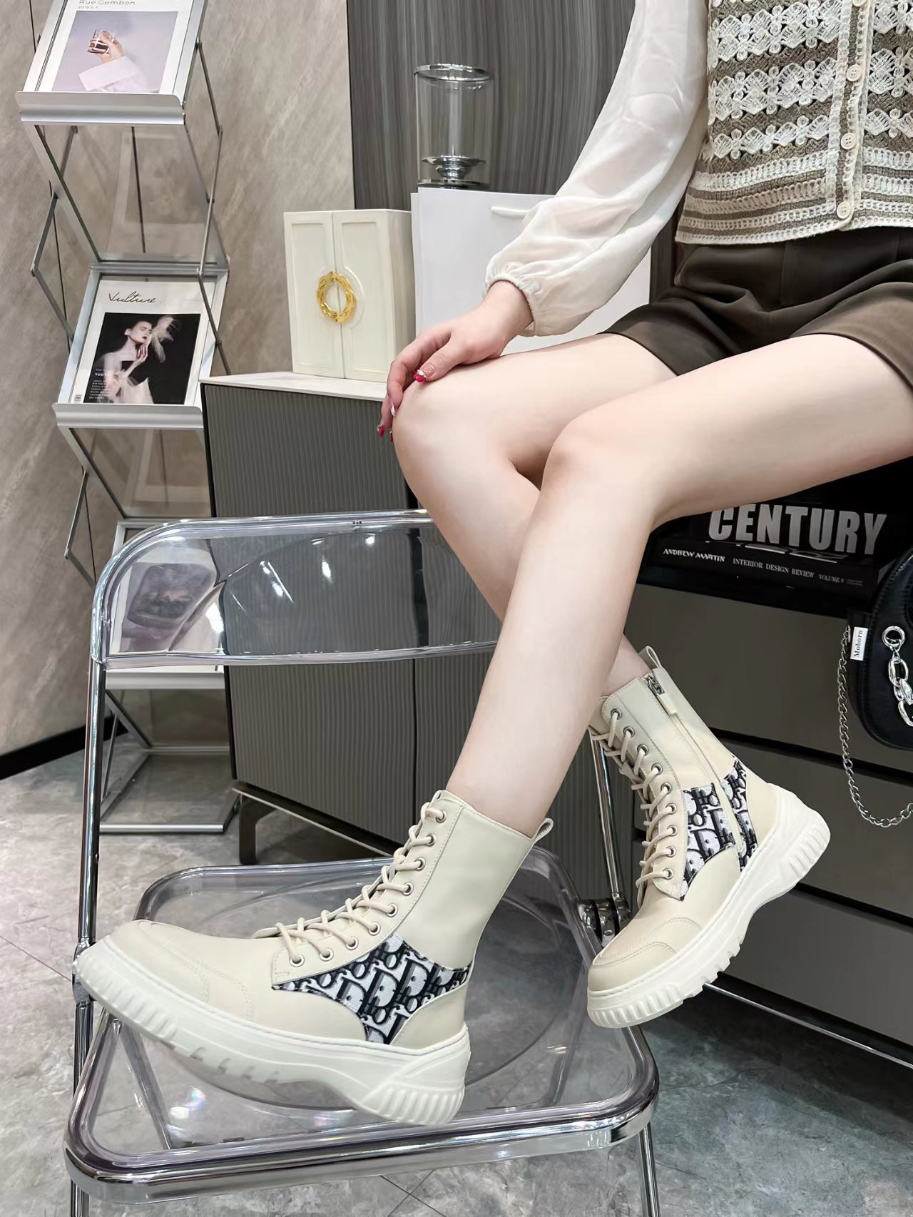 Women D*ior Top Boots Maikesneakers
